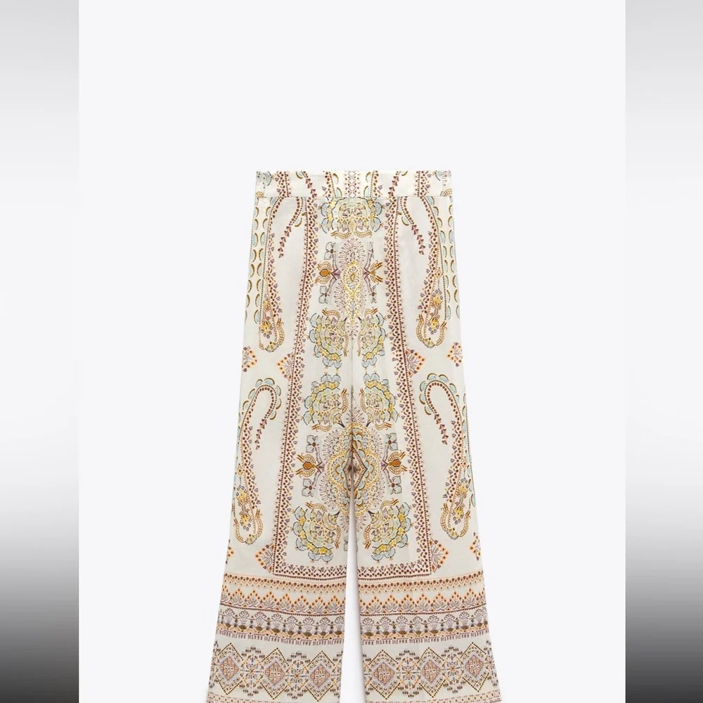 Zara printed linen blend pants